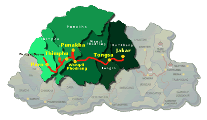 Bhutan tour map